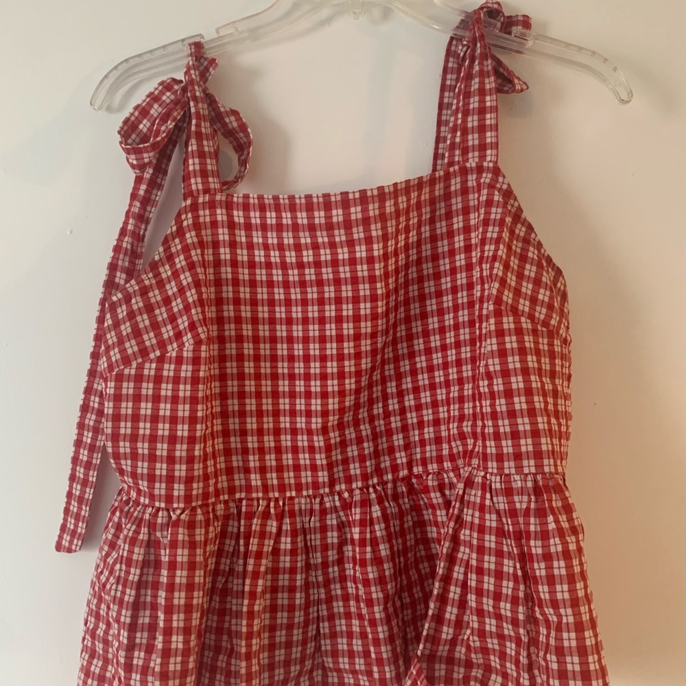 Red and White Plaid Sleeveless Dress